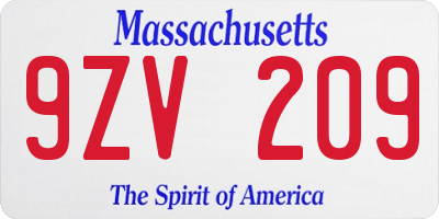 MA license plate 9ZV209