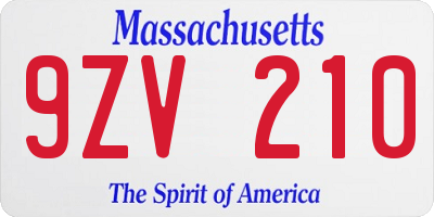 MA license plate 9ZV210