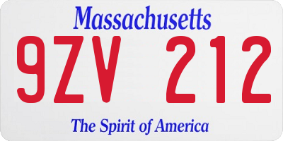 MA license plate 9ZV212