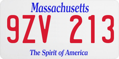 MA license plate 9ZV213