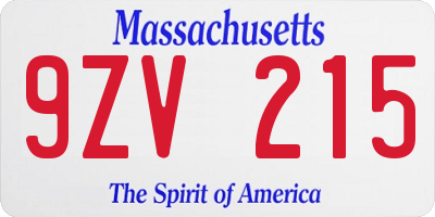 MA license plate 9ZV215