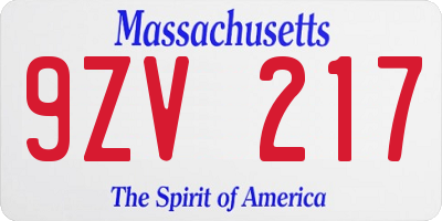 MA license plate 9ZV217