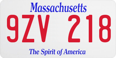 MA license plate 9ZV218