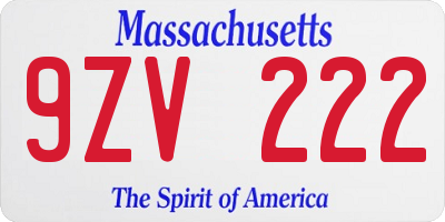 MA license plate 9ZV222