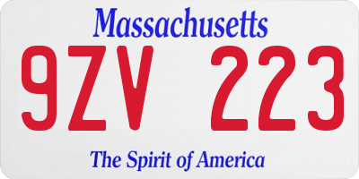 MA license plate 9ZV223