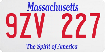 MA license plate 9ZV227