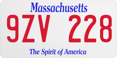 MA license plate 9ZV228