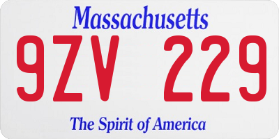 MA license plate 9ZV229