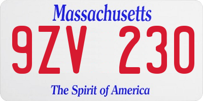 MA license plate 9ZV230