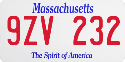 MA license plate 9ZV232