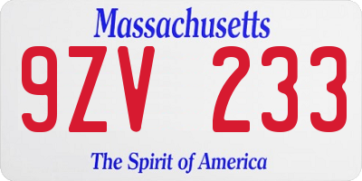 MA license plate 9ZV233