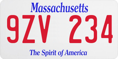 MA license plate 9ZV234