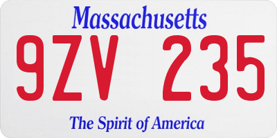 MA license plate 9ZV235