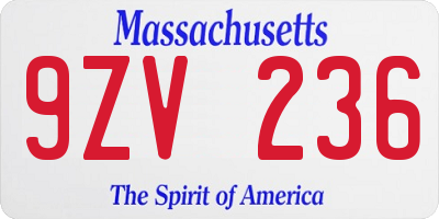 MA license plate 9ZV236