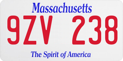 MA license plate 9ZV238