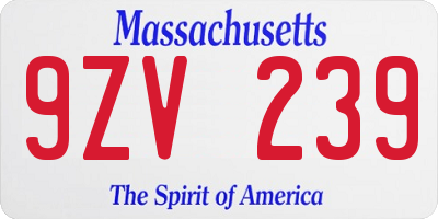 MA license plate 9ZV239