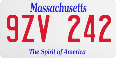 MA license plate 9ZV242