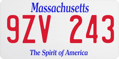 MA license plate 9ZV243