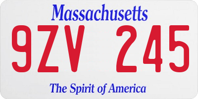 MA license plate 9ZV245