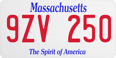 MA license plate 9ZV250