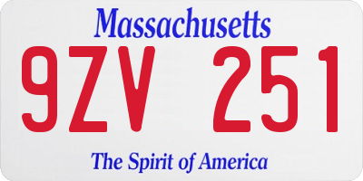 MA license plate 9ZV251