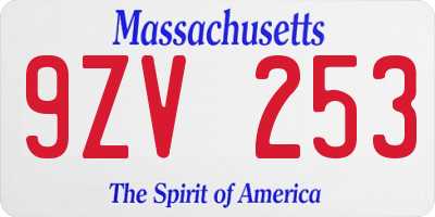 MA license plate 9ZV253