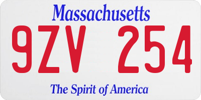 MA license plate 9ZV254