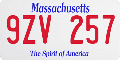 MA license plate 9ZV257