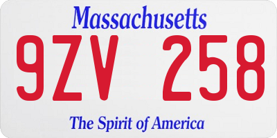 MA license plate 9ZV258