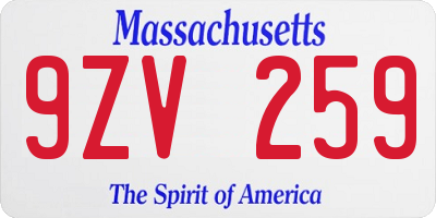 MA license plate 9ZV259