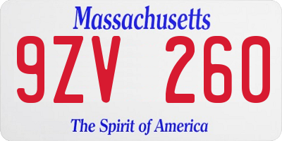 MA license plate 9ZV260