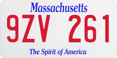 MA license plate 9ZV261