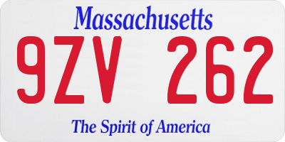 MA license plate 9ZV262