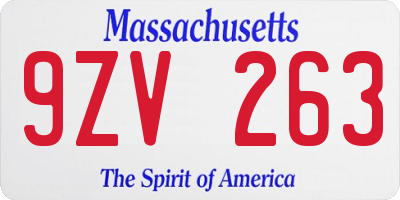 MA license plate 9ZV263