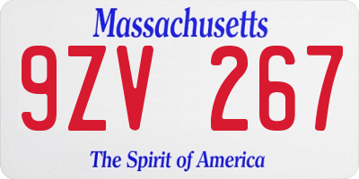 MA license plate 9ZV267