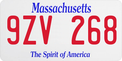 MA license plate 9ZV268