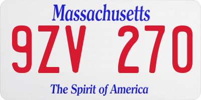 MA license plate 9ZV270