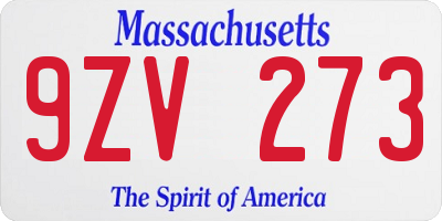 MA license plate 9ZV273