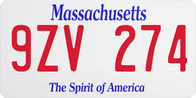 MA license plate 9ZV274