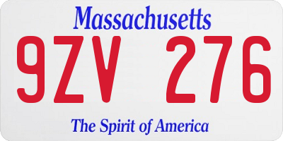 MA license plate 9ZV276