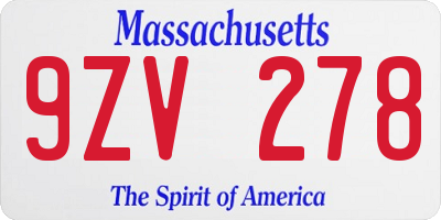 MA license plate 9ZV278