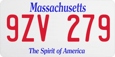 MA license plate 9ZV279