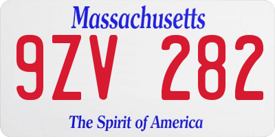 MA license plate 9ZV282