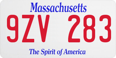 MA license plate 9ZV283