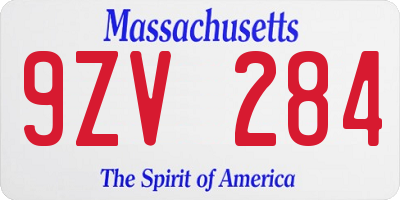 MA license plate 9ZV284