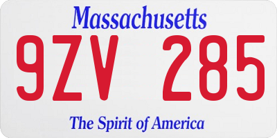 MA license plate 9ZV285