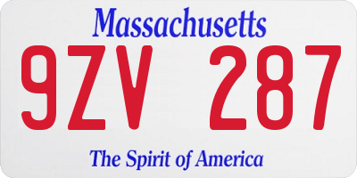 MA license plate 9ZV287