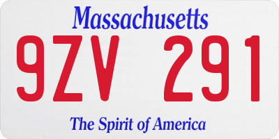 MA license plate 9ZV291