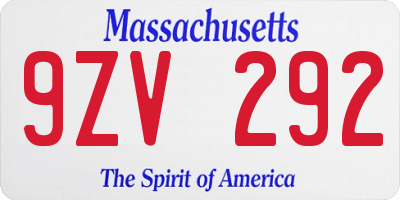 MA license plate 9ZV292