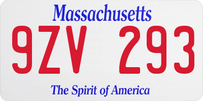 MA license plate 9ZV293